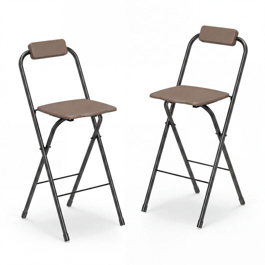 Set of 2 Portable Bar Height Stools with Ergonomic Seat and Comfortable Footrest-Black