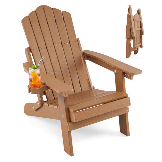 Outdoor Folding Adirondack Chair with Cup Holder and 5-Level Backrest-Black