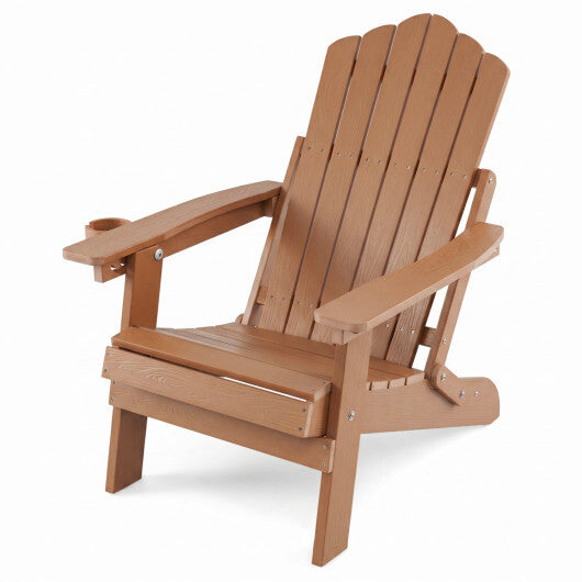 Outdoor Folding Adirondack Chair with Cup Holder and 5-Level Backrest-Black