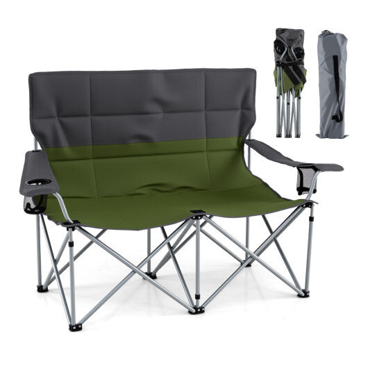 Double Camping Chair with Carry Bag Cup Holders-Blue