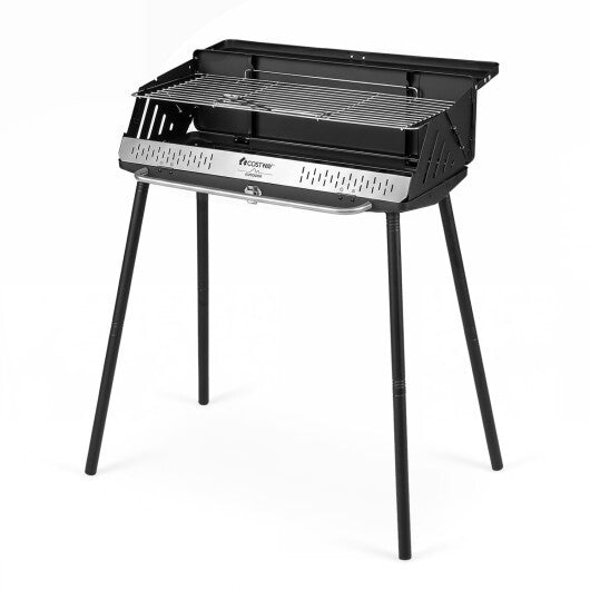Portable Charcoal Grill with Detachable Legs  Adjustable Grate and Carrying Bag