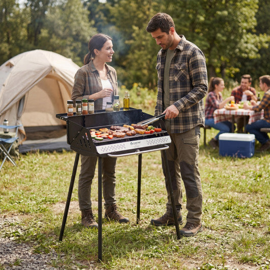 Portable Charcoal Grill with Detachable Legs  Adjustable Grate and Carrying Bag
