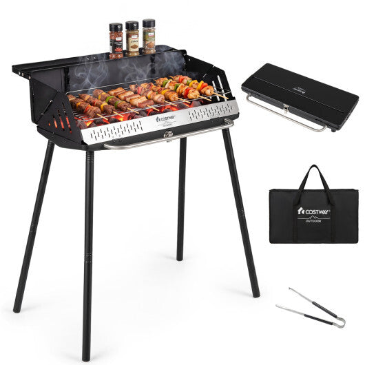 Portable Charcoal Grill with Detachable Legs  Adjustable Grate and Carrying Bag