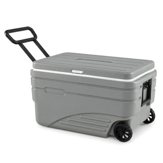 103 Quart Outdoor Portable Wheeled Ice Cooler with Foldable Pull and Carry Handles-Gray