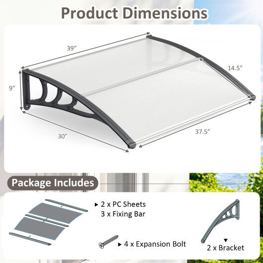 39 x 30 Inch Outdoor Front Door Window Awning Door Canopy Exterior-Black