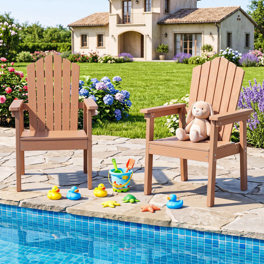Outdoor Adirondack Chair with High Backrest and Wide Armrests for Deck Poolside-Brown