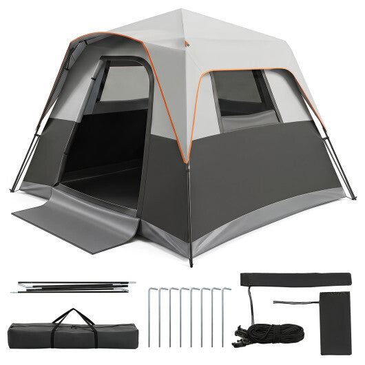 6-Person Outdoor Camping Tent Blackout Easy Setup Instant Cabin Tent with Rainfly and Carrying Bag-Grey