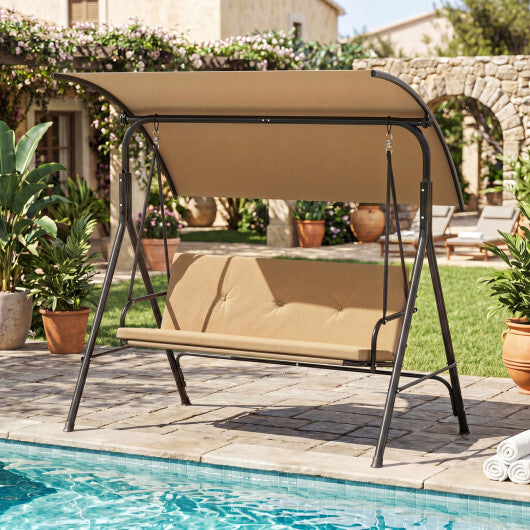 Patio Swing Chair with Adjustable Canopy & Removable Cushion and Metal Stand-Navy