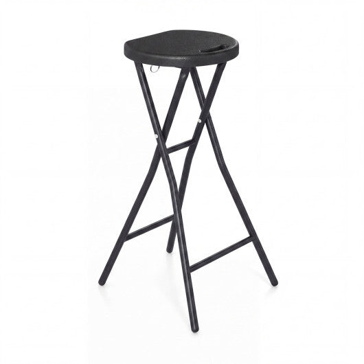 27.5" Folding Bar Stool with HDPE Seat & Carry Handle for Kitchen Bar Fishing-Black