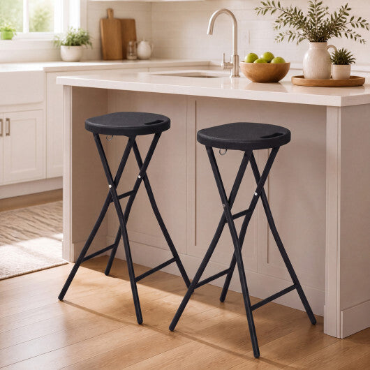 27.5" Folding Bar Stool with HDPE Seat & Carry Handle for Kitchen Bar Fishing-Black