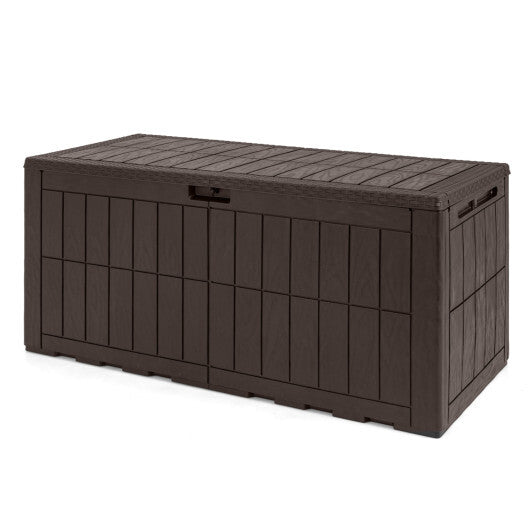 120 Gal Outdoor Deck Box with Lid and Handles for Garden Tools-Brown