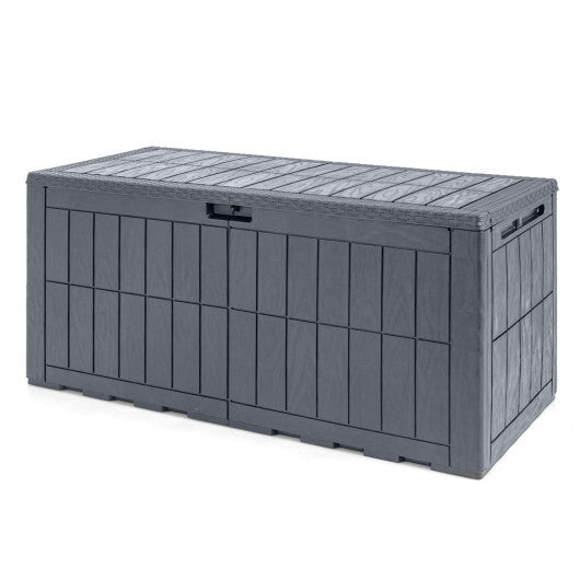 120 Gal Outdoor Deck Box with Lid and Handles for Garden Tools-Brown