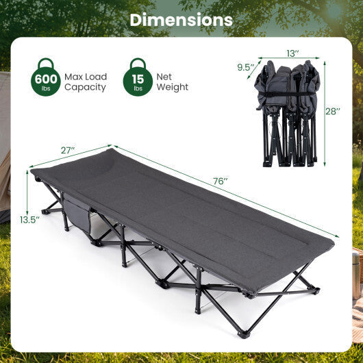 Camping Cot with  Padded Pillow and Storage Pouch for Camping Travel-Gray