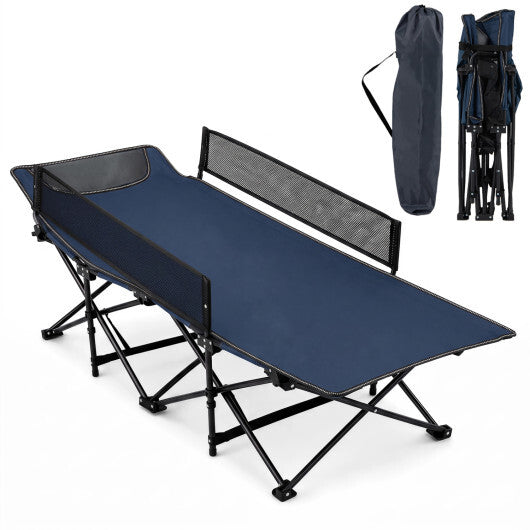 Portable Travel Toddler Cot Bed with Guardrail for Outdoor Indoor-Navy
