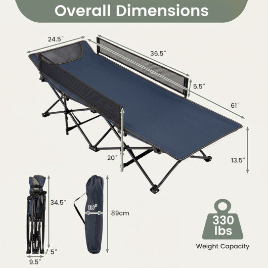 Portable Travel Toddler Cot Bed with Guardrail for Outdoor Indoor-Navy
