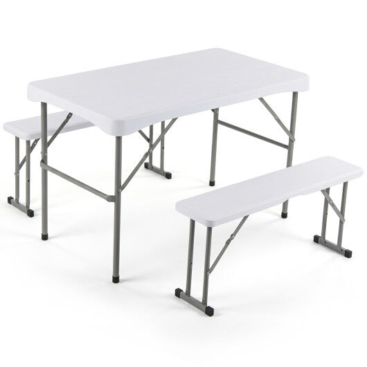 44" HDPE Folding Picnic Table Set with 2 Benches-Gray