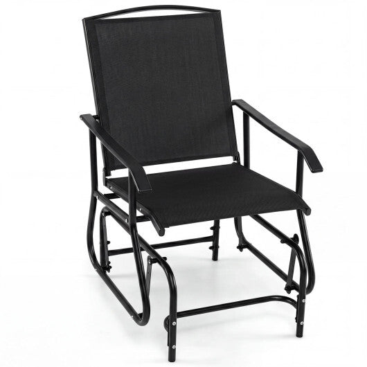 Outdoor Glider Chair with Metal Frame and Armrests-Black