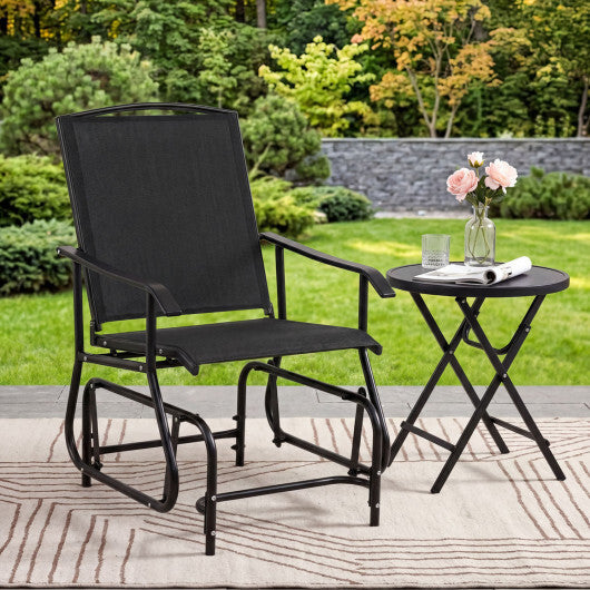 Outdoor Glider Chair with Metal Frame and Armrests-Black
