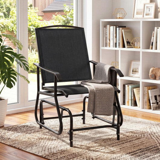 Outdoor Glider Chair with Metal Frame and Armrests-Black