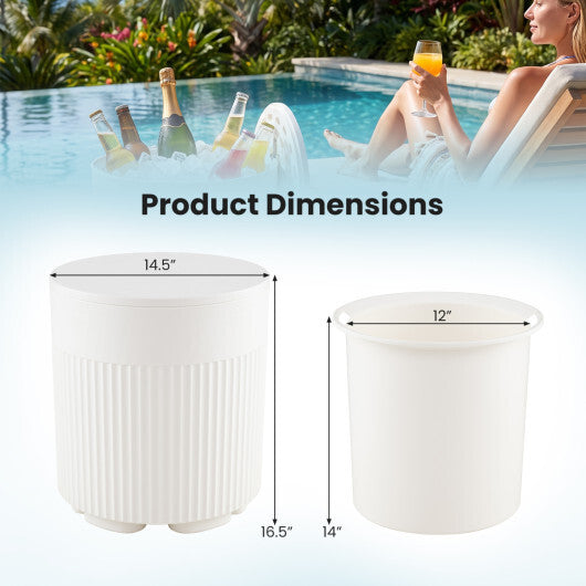 3-in-1 Outdoor Cooler Side Table with Fluted Design for Deck-White