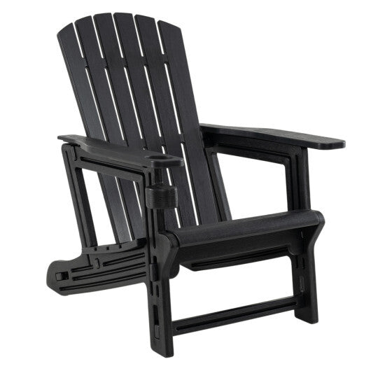 HDPE Adirondack Chair with Cup Holder and Wooden Texture for Patio-Blue