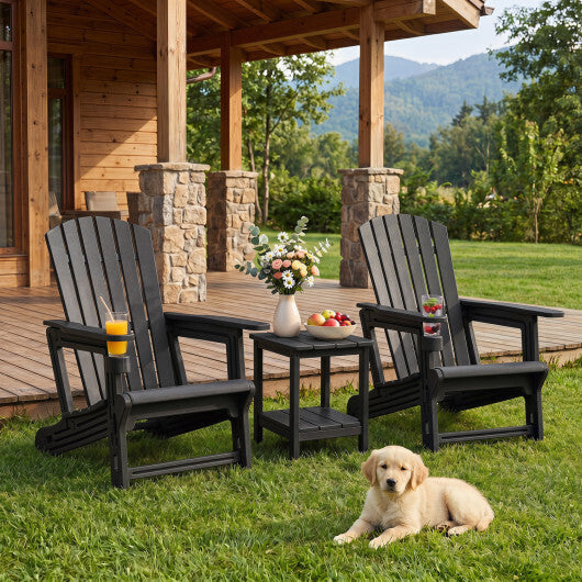 HDPE Adirondack Chair with Cup Holder and Wooden Texture for Patio-Blue