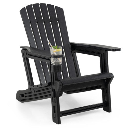HDPE Adirondack Chair with Cup Holder and Wooden Texture for Patio-Blue