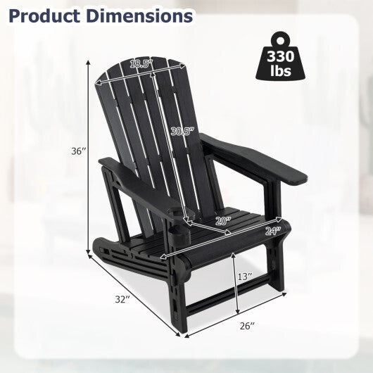 HDPE Adirondack Chair with Cup Holder and Wooden Texture for Patio-Blue