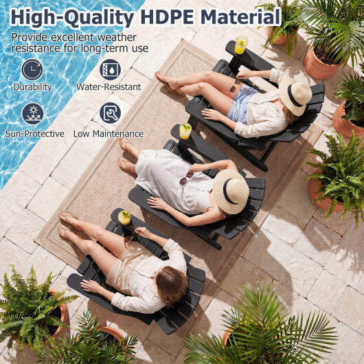 HDPE Adirondack Chair with Cup Holder and Wooden Texture for Patio-Blue