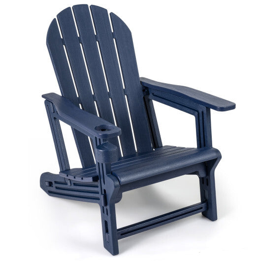 HDPE Adirondack Chair with Cup Holder and Wooden Texture for Patio-Blue