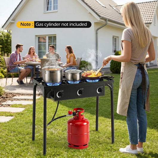 3 Burner Propane Stove 240000 BTU with Adjustable Regulator & Hose for Camping BBQ-Black