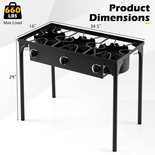 3 Burner Propane Stove 240000 BTU with Adjustable Regulator & Hose for Camping BBQ-Black