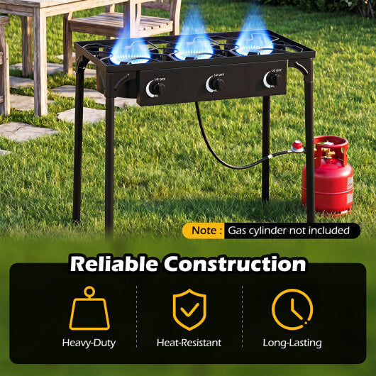 3 Burner Propane Stove 240000 BTU with Adjustable Regulator & Hose for Camping BBQ-Black