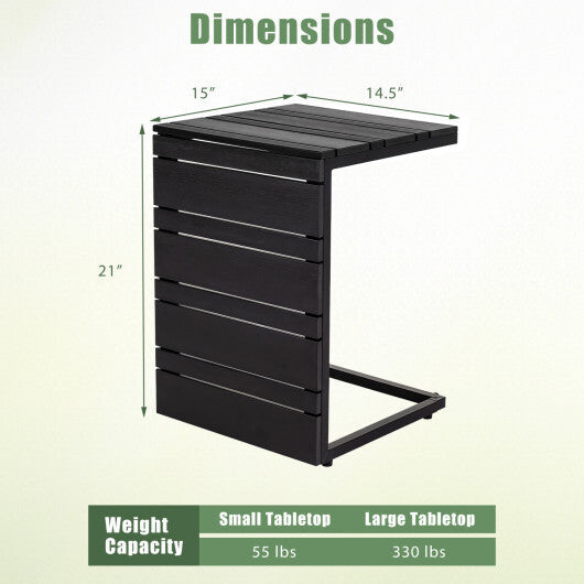 Set of 2 Space-Saving C-Shaped Side Table with Wood-Plastic Top-Black