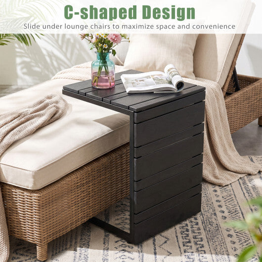 Set of 2 Space-Saving C-Shaped Side Table with Wood-Plastic Top-Black