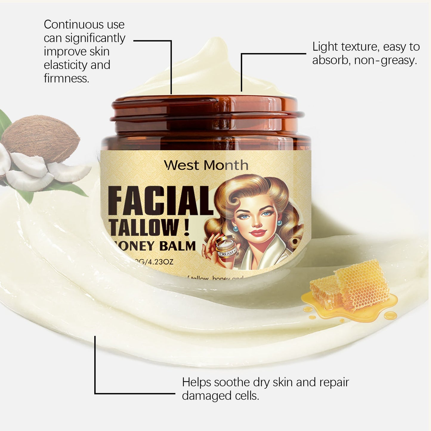 Beef Tallow Face Cream Anti-Wrinkle Moisturizing Dry Improve Redness Soothing Repair Firming Nourishing Smooth Facial Skin Care