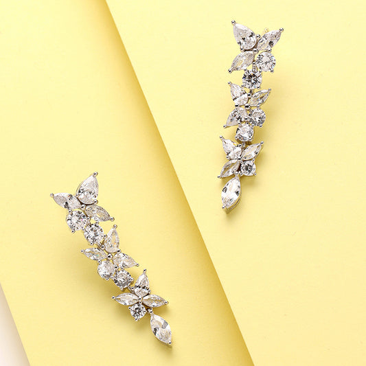 S925 Silver Sweet Temperament Women's Long Zircon Earrings