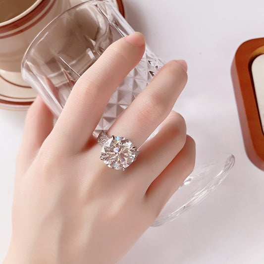 S925 Sterling Silver Bow Big Diamond 10 Karat Moissanite Ring