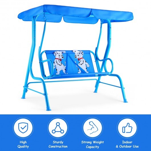 Outdoor Kids Patio Swing Bench with Canopy 2 Seats - Color: Blue