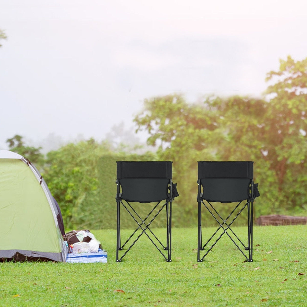 Portable 38 Inch Oversized High Camping Fishing Folding Chair  - Color: Black