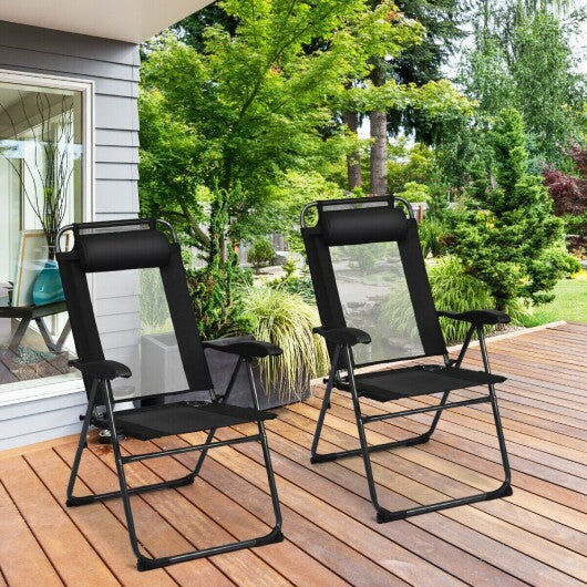 2 Pieces Patio Adjustable Folding Recliner Chairs with 7 Level Adjustable Backrest-Gray