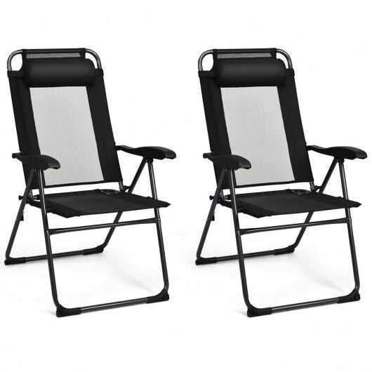 2 Pieces Patio Adjustable Folding Recliner Chairs with 7 Level Adjustable Backrest-Gray