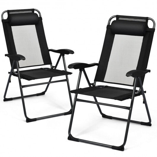 2 Pieces Patio Adjustable Folding Recliner Chairs with 7 Level Adjustable Backrest-Gray
