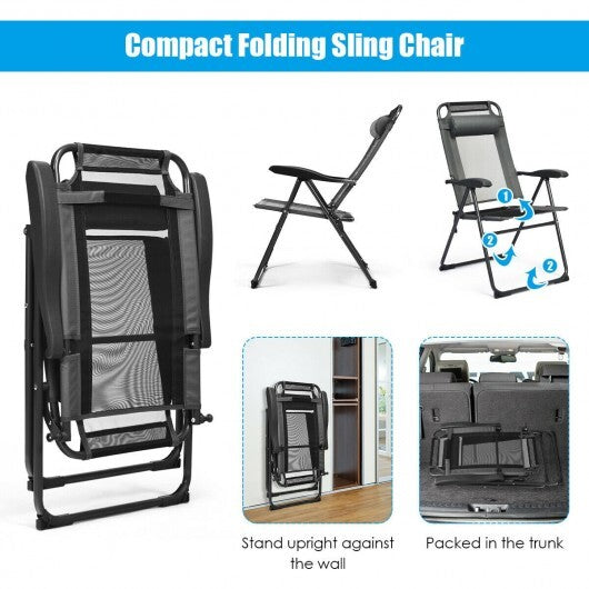 2 Pieces Patio Adjustable Folding Recliner Chairs with 7 Level Adjustable Backrest-Gray