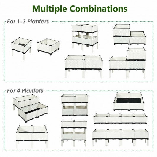 Set of 4 Elevated Flower Vegetable Herb Grow Planter Box-Brown