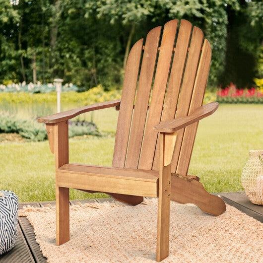 Acacia Wood Outdoor Adirondack Chair with Ergonomic Design-Natural - Color: Natural