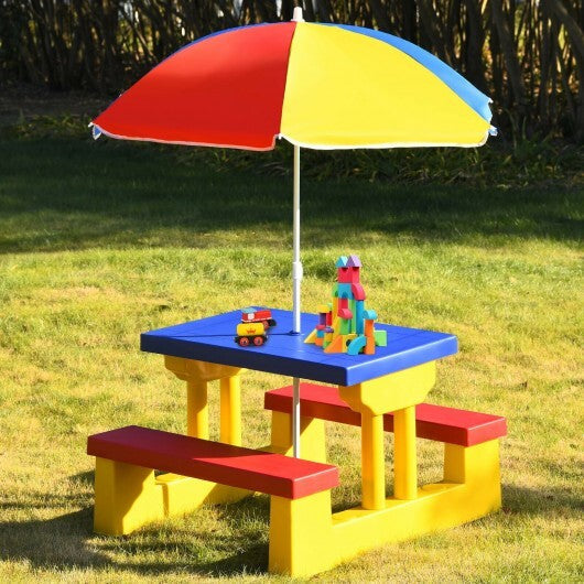 Kids Picnic Folding Table and Bench with Umbrella