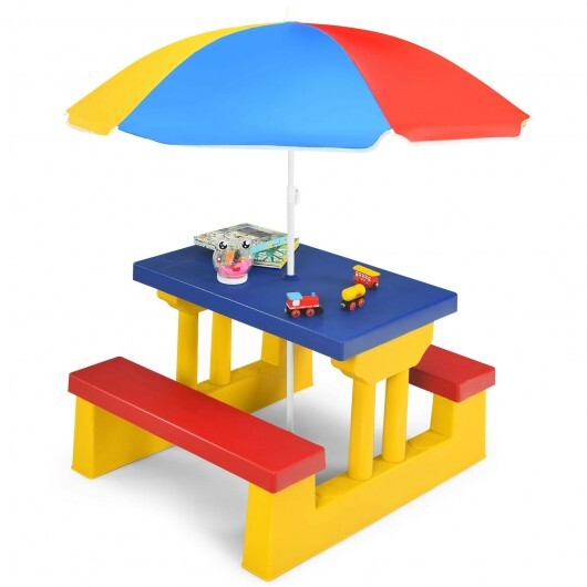 Kids Picnic Folding Table and Bench with Umbrella
