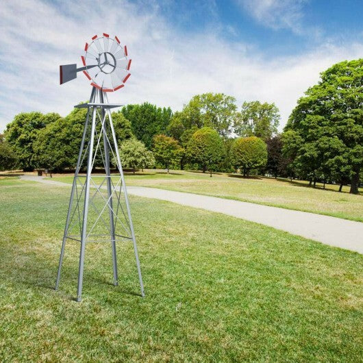 8 Feet Windmill Metal Ornamental Wind Wheel Weather Resistant-Gray