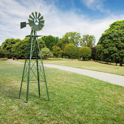 8 Feet Windmill Metal Ornamental Wind Wheel Weather Resistant-Gray